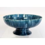 Pilkington's Royal Lancastrian Pottery circular comport with turquoise drip glazes and domed foot,