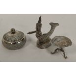 Dutch embossed silver toy table, Import Marks 1899, an Oriental box and a plated figure of