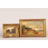Farm house and cows, unsigned, oil on canvas in gilt frame (49  * 33 cm including frame) with a