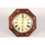 Carved stained oak octagonal wall clock