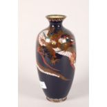 Japanese Cloisonne vase; with flying dragon decoration; together with a Satsuma pottery vase (2)