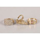 Three 9 carat yellow gold gem set rings; 10.3g