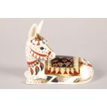 Royal Crown Derby Imari porcelain paperweight; Donkey; with gold button