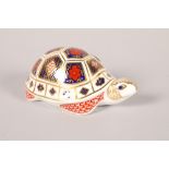 Royal Crown Derby Imari porcelain paperweight; Tortoise; with gold button