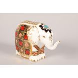 Royal Crown Derby Imari porcelain paperweight; Elephant; with gold button