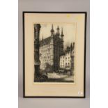 A. F. Affleck ' Hotel de Ville, Louvain, etching in frame, signed (60cm x 81 cm including mount