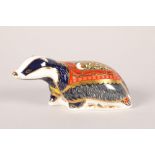 Royal Crown Derby Imari porcelain paperweight; Moonlight Badger; with gold button