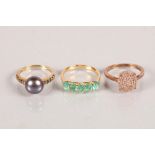 18 carat yellow gold and gem set ring; together with two 9 carat gold gem set rings; 8.3g