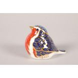 Royal Crown Derby Imari porcelain paperweight; Robin; with gold button