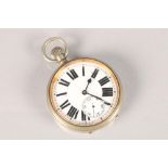 Large silver plated pocket watch; white dial and black painted Roman numerals