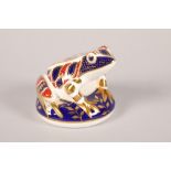 Royal Crown Derby Imari porcelain paperweight; Toad; with gold button