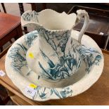 19th century Aesthetic style pottery jug and bowl set; decorated with flowers