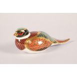 Royal Crown Derby Imari porcelain paperweight; Woodland Pheasant; with gold button