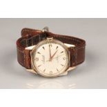 Gents 9 carat gold accurist wristwatch, with hour marker batons, on brown leather strap