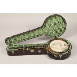 A Ibanez Artist 5 string Banjo, of Satinwood, Ibanez in mother of pearl on the headstock and further