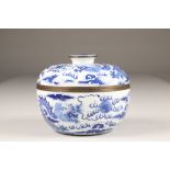 19th/20th century Chinese blue and white bowl and cover, decorated with Dragons amongst clouds,