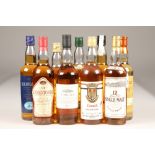Nine assorted bottles of whisky including: 12 year old Speyside single malt whisky, 40% vol, 70cl.,