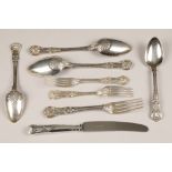 Forty seven pieces of Victorian silver cutlery, dated London 1847, together with twelve modern