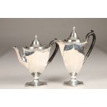 1920's silver four piece tea service, hexagonal faceted form with pineapple finials, assay marked