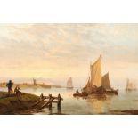 H. Lancaster (1773-1853) Gilt framed oil on canvas, signed 'Busy Coastal Scene' 52cm x 74cm