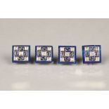 Box of four gentleman's white metal and lapis lazuli, square shaped studs each set with five