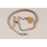 9 carat rose gold Albert pocket watch chain, with T bar and 18 carat gold locket pendant, 45g