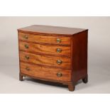 George III mahogany bow fronted chest of four graduated drawers, on bracket feet, length 114cm,