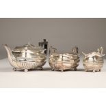 Victorian three piece silver tea service, assay marked Sheffield 1890, James Dixon and Sons, total