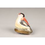 19th century French gilt metal and enamel trinket box in the form of a goldfinch, length 5cm,