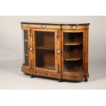 Victorian breakfast inlaid credenza, central glazed door flanked either side by a bow fronted