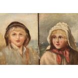 19th Century Pair unframed oils on canvas 'Portraits of a Young Fisherman and Fisherwoman' 20cm x