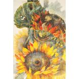 Spechko Kiev School (Ukraine) Framed watercolour, initialled, dated 02 'Sun Flowers' 70cm x 48cm