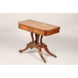 19th century brass inlaid rosewood foldover games table, foldover swivel top, raised on four