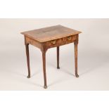 Early 18th century burr walnut side table, with two fitted drawers, length 71cm, width 51cm,