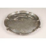 Silver salver, raised on three ball and claw feet, Sheffield 1921, weight 1232g