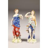 Pair 19th century German porcelain figures, neoclassical robed ladies, height 18cm