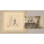 Edwin Austin Abbey (American 1852-1912) Two unframed ink drawings 'The Headmaster' 18cm x 26cm '