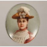 Unframed and unsigned hand painted miniature on porcelain, portrait of a young woman, incised number