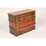 Victorian mahogany sectional collectors chest, in three pieces forming a six drawer table top chest,