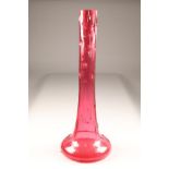 Very large elongated bottle shaped cranberry glass vase, height 82cm