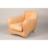 Balzac armchair early 1990's design, by Matthew Hilton, tan leather easy chair, width 100cm,