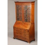 Victorian mahogany bureau bookcase, Greek key cornice over a pair of astral glass doors, shelved