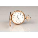 Gents 9 carat gold Waltham Hunter pocket watch, with white enamel dial, with subsidiary dial, weight