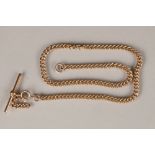 Nine carat gold pocket watch chain, with T bar, length 42cm, weight 30.3g