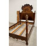 Edwardian inlaid mahogany double bed complete with ornate scroll headboard