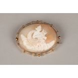 Oval cameo brooch, neo classical figure, mounted in 9 carat, cameo measures 50mm x 38mm