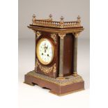 19th century French bronzed and gilt metal mantle clock, white enamelled dial, decorated with