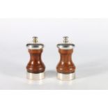 Pair of sterling silver and mahogany salt and pepper grinders, maker WW, London, 1998.