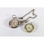Victorian sterling silver pocket watch with silvered dial and yellow metal Roman numeral chapter