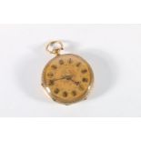 18ct gold open faced pocket watch with Roman numeral dial, maker possibly PW?, London, 51.7g.